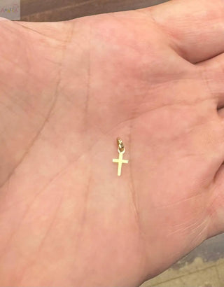 18K Solid Yellow Gold Tiny Flat Polished Cross Pendant