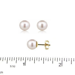 18K Solid Yellow Gold 7mm Cultivated Pearl Stud Post Earrings