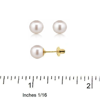 18K Yellow Gold 7mm Pearl Stud Covered Screwback Earrings