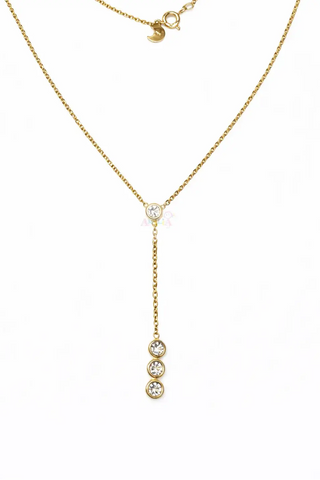 18K Solid Yellow Gold Four Zirconia Drop Y Necklace