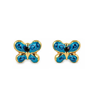 18K Solid Yellow Gold Enamel Butterfly Post Earrings