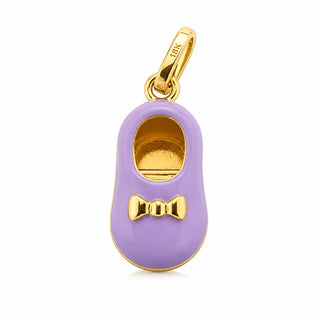 18K Solid Yellow Gold Lavender Enamel Shoe Charm Pendant