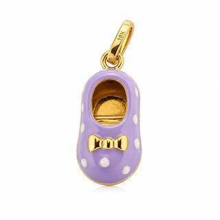 18K Solid Yellow Gold Lavender Enamel Shoe Charm Pendant
