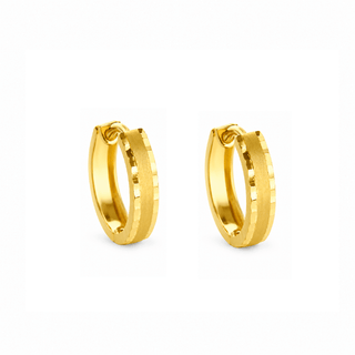 18K Reversible Diamond Cut and Polished Hinged Hoop Earrings