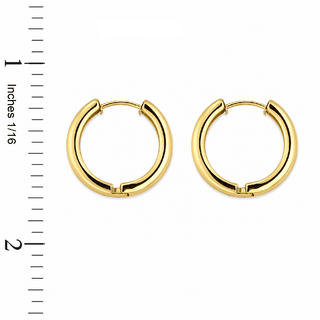 18K Solid Yellow Gold Polished Hinged Huggie Earrings