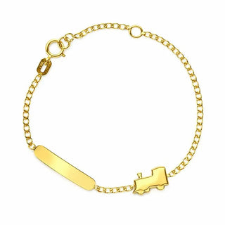 18K Solid Yellow Gold Polished Train Boy ID Bracelet