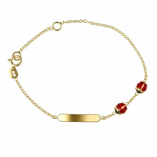 18K Solid Yellow Gold Twin Red Ladybug ID Bracelet