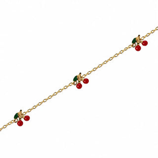 18K Solid Yellow Gold Enamel Cherry Baby and Girls Bracelet