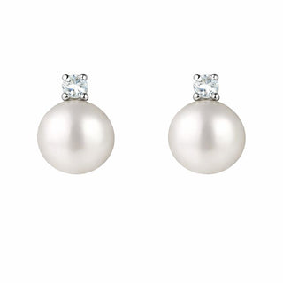18K White Gold Diamond & Cultivated Pearl Screwback Earrings