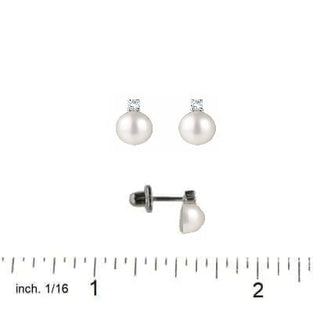 18K White Gold Diamond & Cultivated Pearl Screwback Earrings