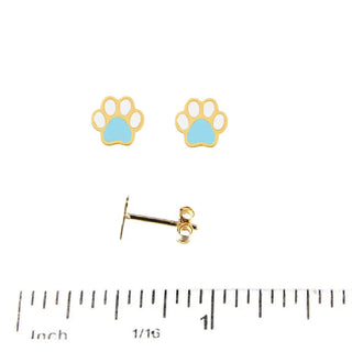 Pendientes de poste con pata de perro esmaltada azul de oro amarillo macizo de 18K