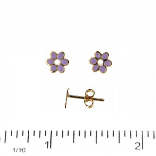 18K Solid Yellow Gold Lavender Flower Post Earrings