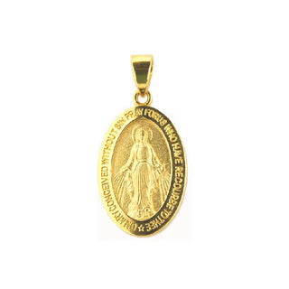 18K Solid Yellow Gold Miraculous Medal Oval Pendant