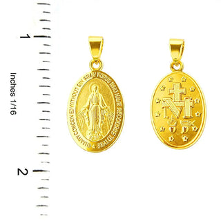 18K Solid Yellow Gold Miraculous Medal Oval Pendant