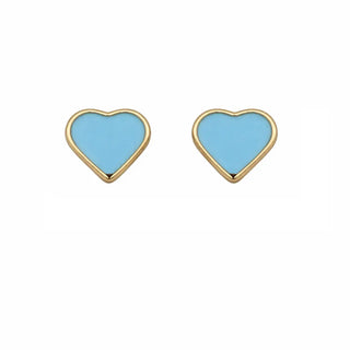 18K Yellow Gold Small Blue Enamel Heart Screwback Earrings