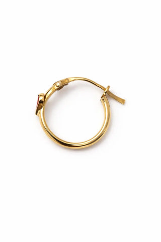 18k Solid Yellow Gold Pink Enamel Heart Hoop Earrings