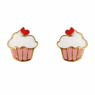 18K Solid Yellow Gold Enamel Large Cupcake Screwback Earring