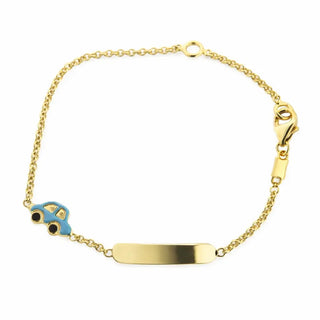 18 Karat Solid Yellow Gold Blue Enamel Car ID Bracelet