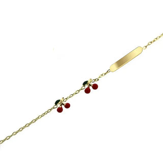 18K Solid Yellow Gold Enamel Red Cherry ID Bracelet 