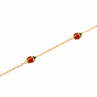 18K Yellow Gold Red Enamel Lady Bug Enamel Baby Bracelet