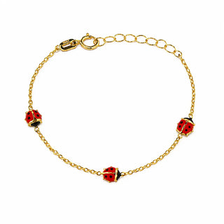 18K Yellow Gold Red Enamel Lady Bug Enamel Baby Bracelet