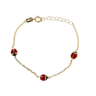 18K Yellow Gold Red Enamel Lady Bug Enamel Baby Bracelet