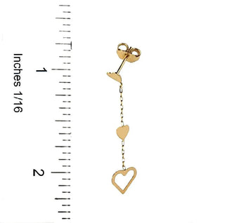 18K Solid Yellow Gold Long Heart Polished Dangle Earrings