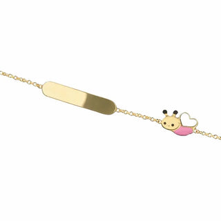 18K Solid Yellow Gold Pink and White Bumble Bee Id Bracelet