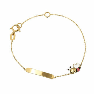 18K Solid Yellow Gold Pink and White Bumble Bee ID Bracelet