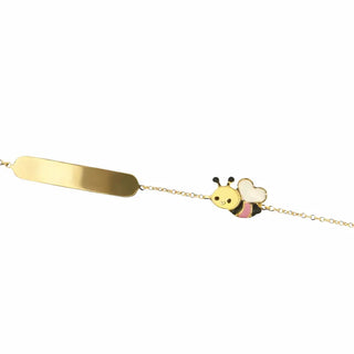18K Solid Yellow Gold Pink and White Bumble Bee ID Bracelet