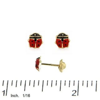 18k Yellow Gold Red Enamel Small Lady Bug screwback Earrings