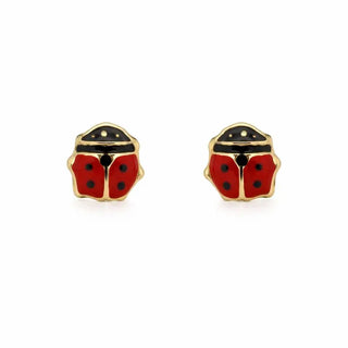 18K Yellow Gold Red Enamel Lady Bug Screwback Earrings