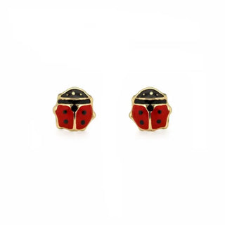 18k Yellow Gold Red Enamel Small Lady Bug screwback Earrings