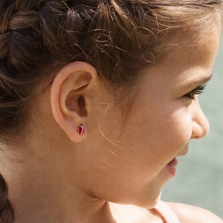 18K Yellow Gold Red Enamel Lady Bug Screwback Earrings