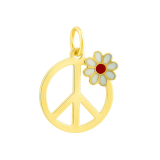 18K Gold White and Red Enamel Flower Peace Sign Pendant