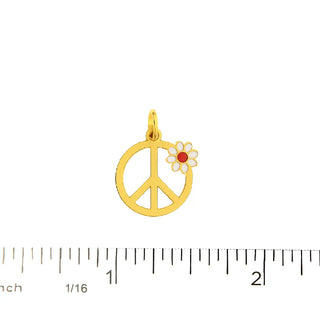 18K Gold White and Red Enamel Flower Peace Sign Pendant