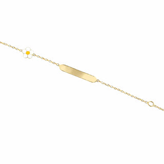 18K Solid Yellow Gold White and Yellow Flower ID bracelet