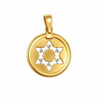18K Solid Yellow Gold Star of David Cut-Out Medal Pendant 