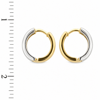 18K Solid Two-Tone Polished Reversible Hinge Hoop Huggie Earrings
