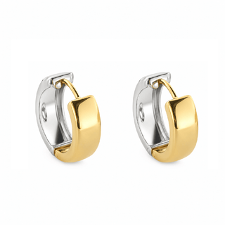 18K Solid Two-Tone Polished Reversible Hinge Hoop Huggie Earrings