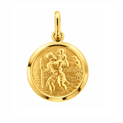 18 Karat Massives Gelbgold Rundmedaille Sankt Christophorus 15 mm