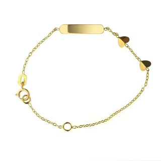 18K Solid Yellow Gold V Shape Double Heart ID Bracelets