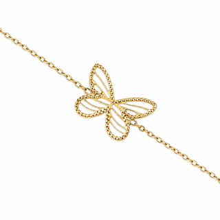 18K Solid Yellow Gold Open Filigree Butterfly Bracelet