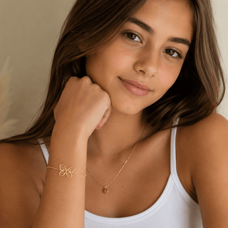 18K Solid Yellow Gold Open Filigree Butterfly Bracelet