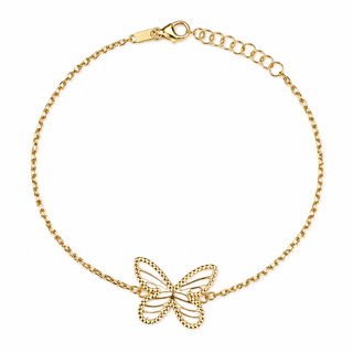 18K Solid Yellow Gold Open Filigree Butterfly Bracelet