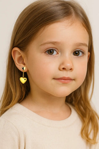 18K Solid Yellow Gold Dangle Polished Heart Post Earrings