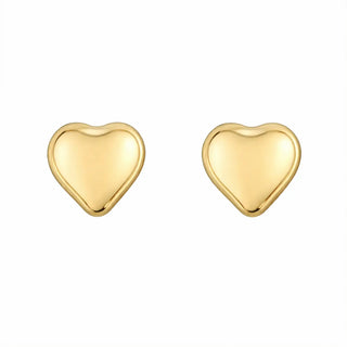 18K Solid Yellow Gold Heart Covered Screwback Earrings