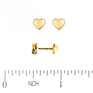 18K Solid Yellow Gold Heart Covered Screwback Earrings