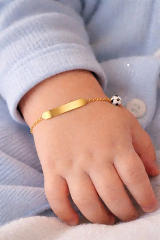 18K Solid Yellow Gold Enamel Soccer Ball ID Bracelet