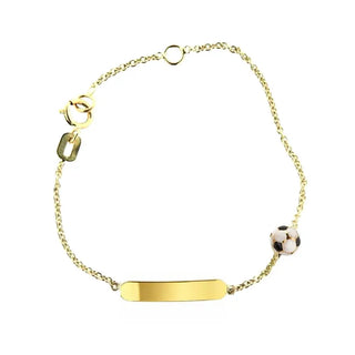 18K Solid Yellow Gold Enamel Soccer Ball ID Bracelet